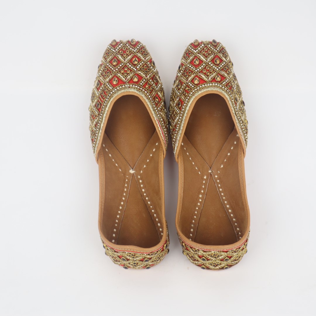 Ladies Fancy Jutti Gold Red Vanjaaran The Authentic Marketplace