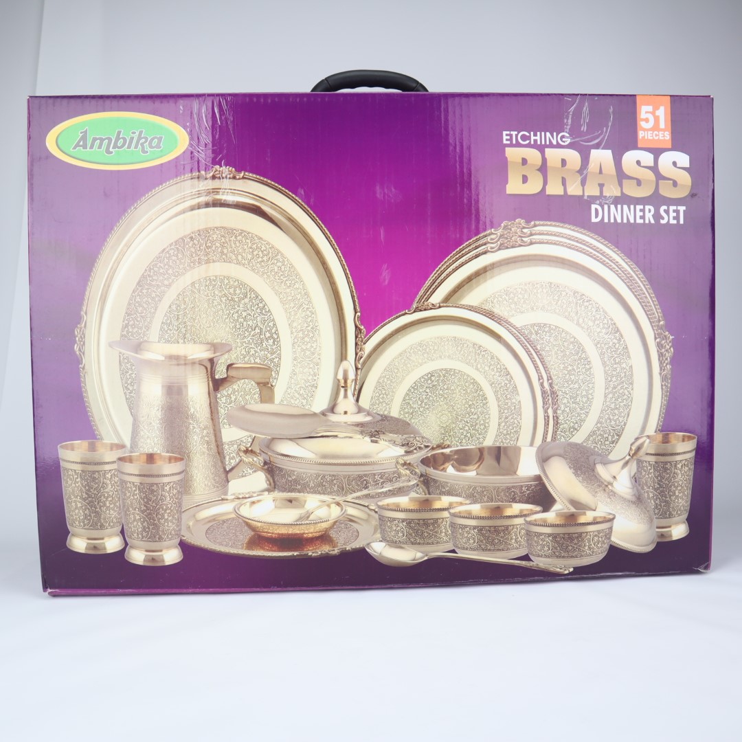 Brass Globe, Brass Dinner Set 51 Pcs, Pital Dinner Thaali Set, Etched  Dinner Set, Dinning, Brass Utensils Table Service
