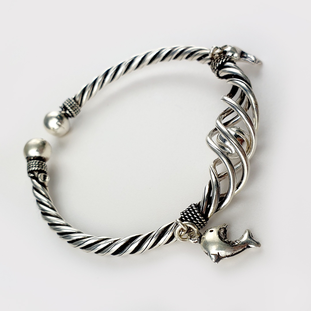 Twisted Rope & Dolphins - 925 Sterling Silver Bangle - Vanjaaran - The ...